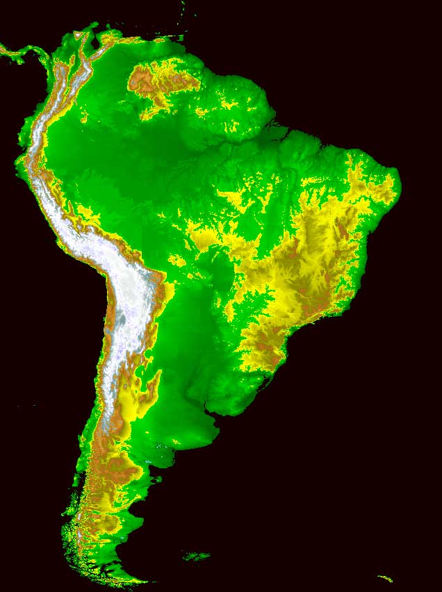 Mapa de relieves de Sudamérica