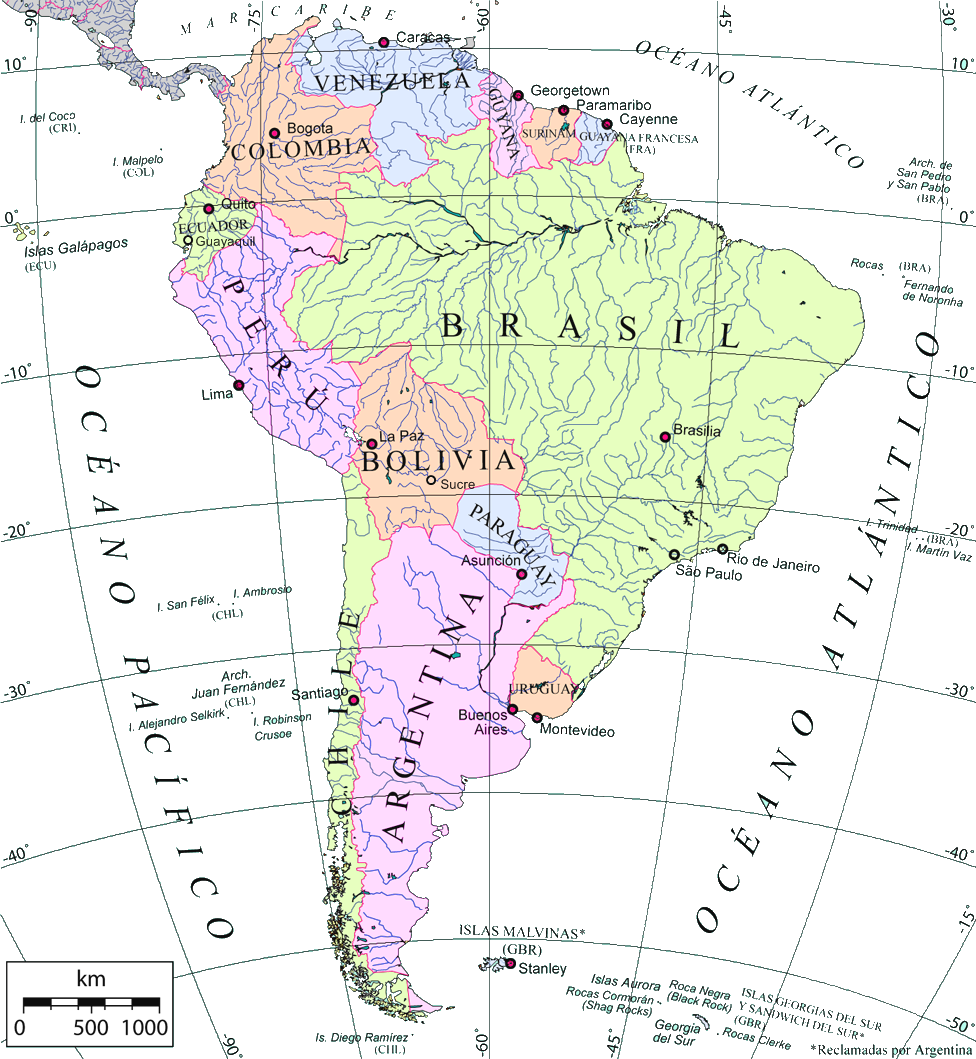Mapa político de Sudamérica